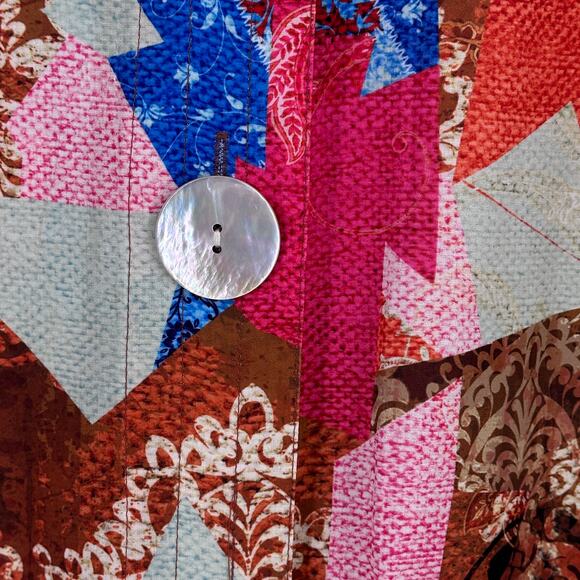 Ali Miles Floral Mixed Media Oyster Button Shirt Plus Size 2X Artsy Lagenlook - Picture 5 of 8